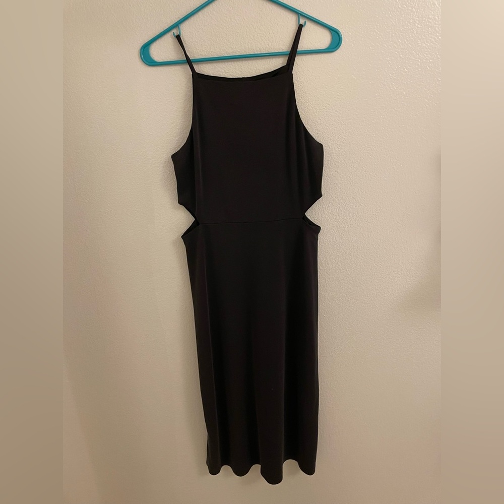 Topshop Sleeveless Cutout Black Midi Dress